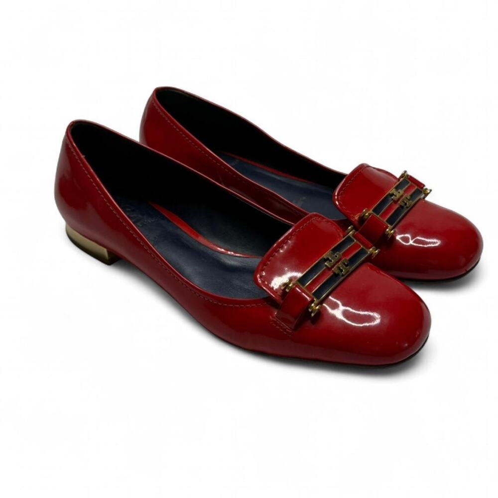 Tory Burch Rare Red All Leather Patent Gold Tone Womens Size 6 Loafers Casual
